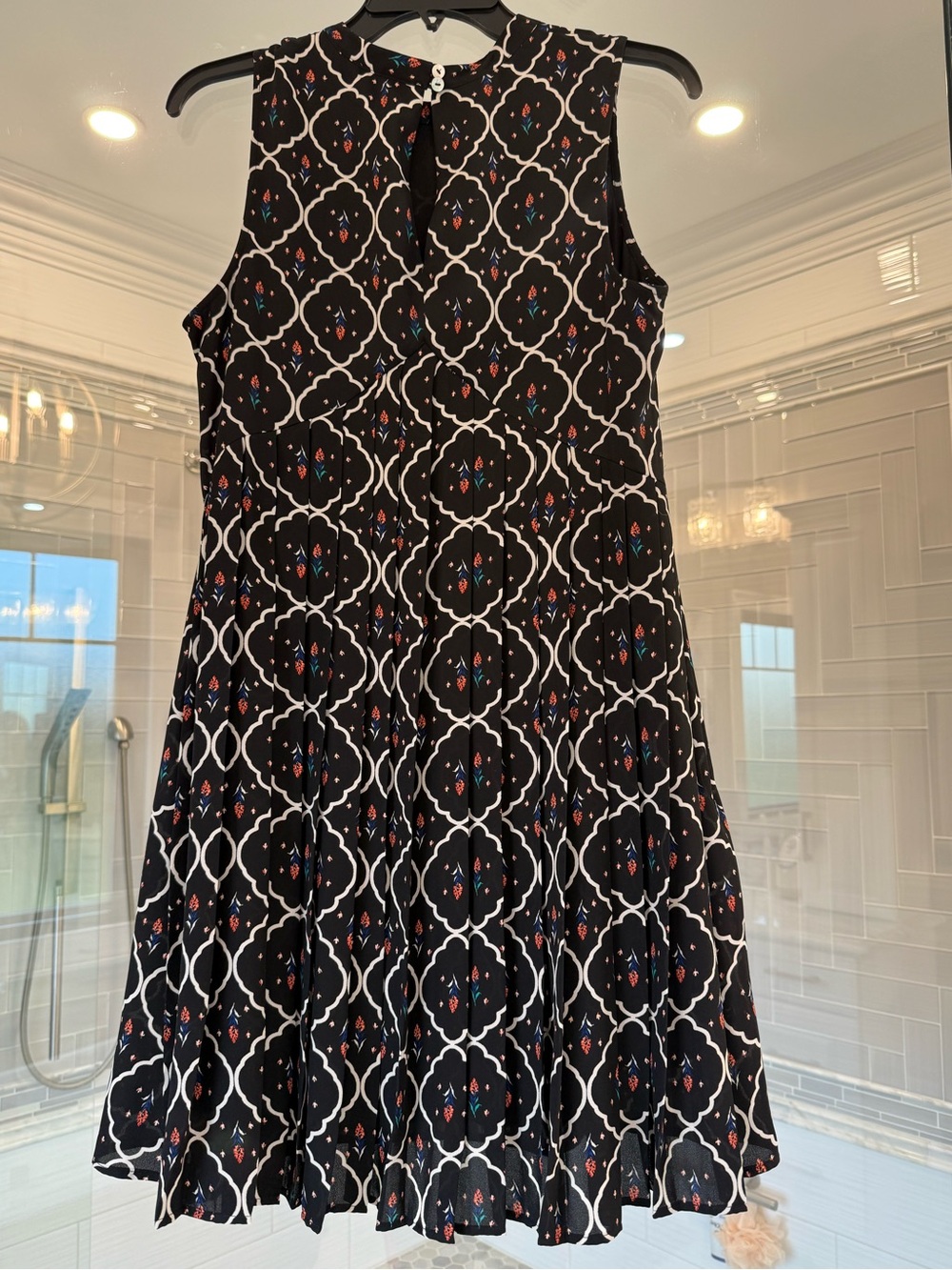 DR2 Black Midi Dress with White Trellis and Red & Black Accents